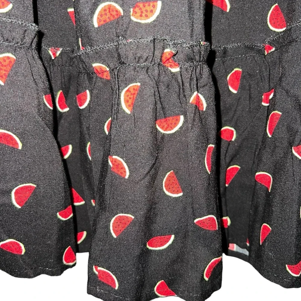 Lily White Watermelon Print Tiered‎ Mini Dress Black Red Smocked Back Adjustable